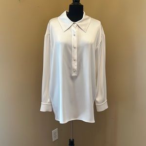 ST JOHN- Silk Blouse with Rhinestone Buttons